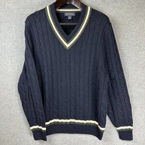 Brooks Brothers Merino Wool Cable Knit Cricket Sweater XL Navy Green White